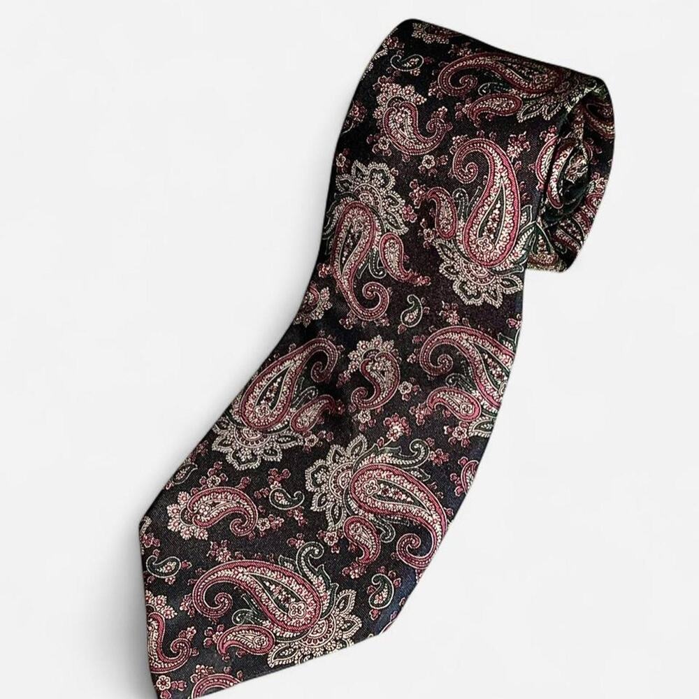 Robert Talbott For Nordstrom MENS Vintage Black Burgundy Paisley 100% Silk Tie